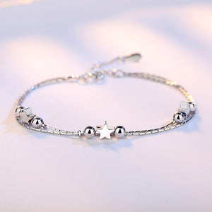 Crazy Feng Fashion Silver Color Stars Charm Bracelets Bangles White Zircon Crystal Bracelet Women Femme Fashion Jewelry