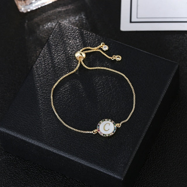 women's A-Z 26 Letter cz Bracelets initial heart name Bracelet Femme Adjustable Chain copper bracelet Jewelry gift for women