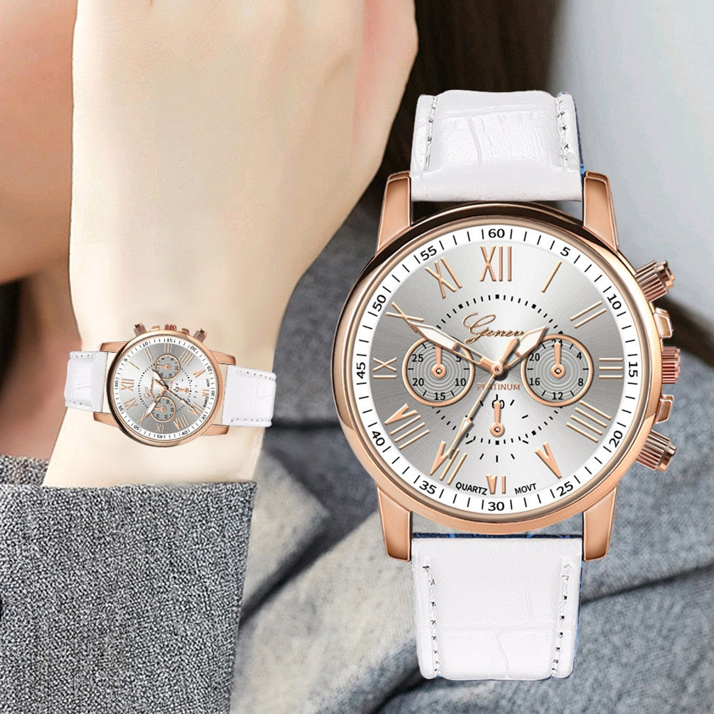 Quartz watch women New Fashion Women Leather Band geneva watch Analog Wristwatch montre femme reloj mujer horloge dames