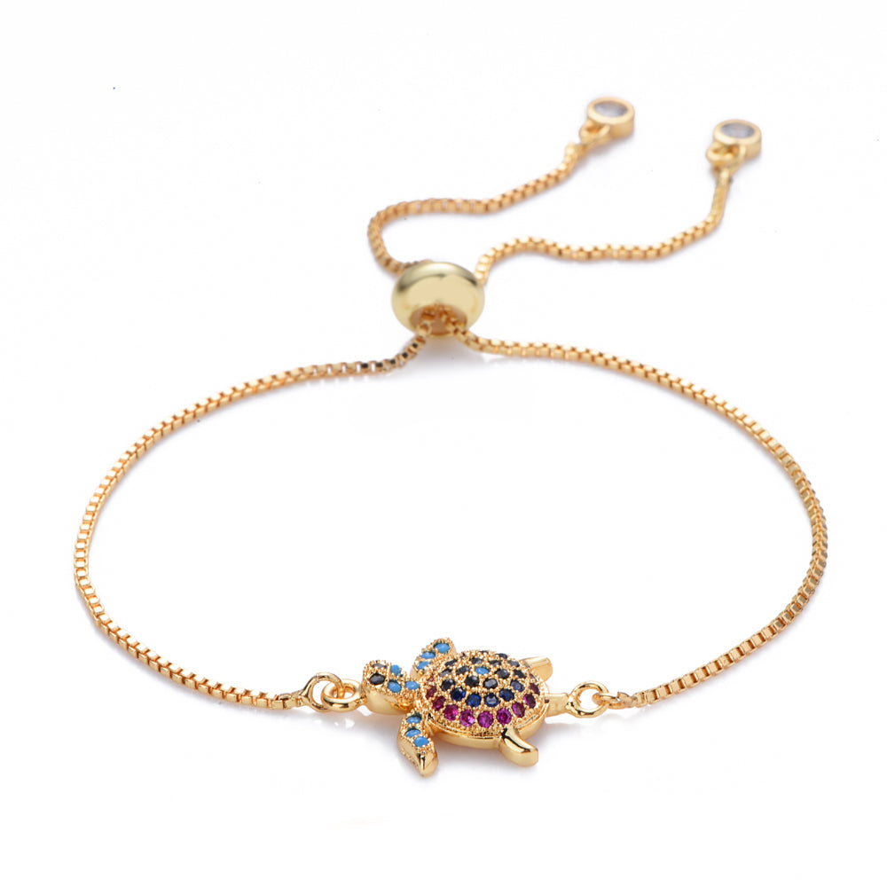 Hot women's gold rainbow turtle bracelets&bangles jewelry cz zircon bracelet adjustable chain bracelet accessory femme