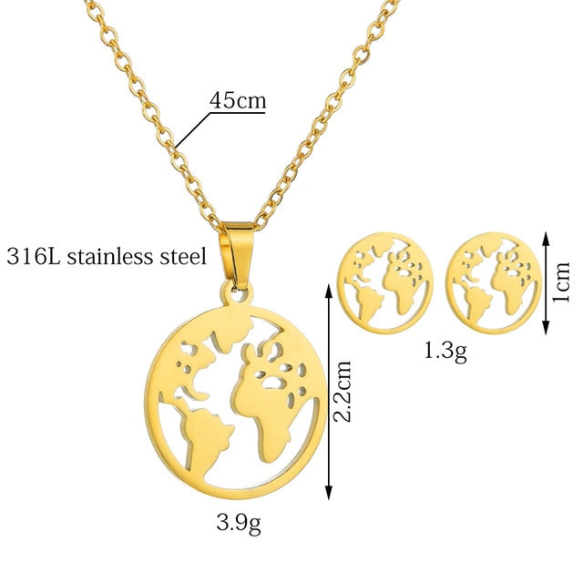 World Map Necklace Globetrotter Gold Map Pendant World Choker Map Crescent Moon Necklaces&Pendants Dainty Pendants For Women