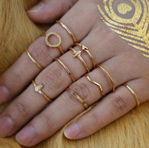 17KM Bohemian Gold Vintage Rings Star Moon Beads Crystal Ring Set Women Charm Joint Ring Party Wedding Fashion Jewelry Gifts