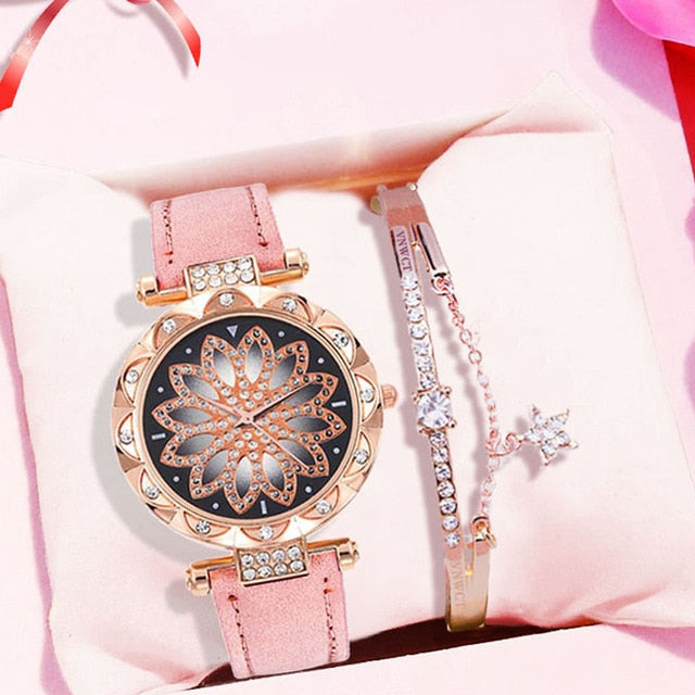 Luxury Women Watches Bracelet set Starry Sky Ladies Bracelet Watch Casual Leather Quartz Wristwatch Clock gift Relogio Feminino