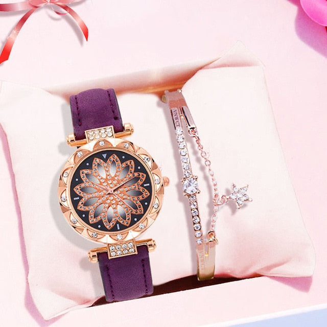 Luxury Women Watches Bracelet set Starry Sky Ladies Bracelet Watch Casual Leather Quartz Wristwatch Clock gift Relogio Feminino