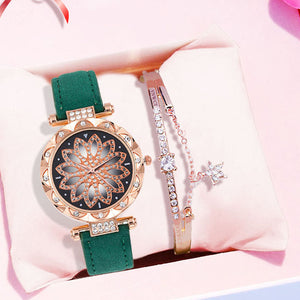 Luxury Women Watches Bracelet set Starry Sky Ladies Bracelet Watch Casual Leather Quartz Wristwatch Clock gift Relogio Feminino