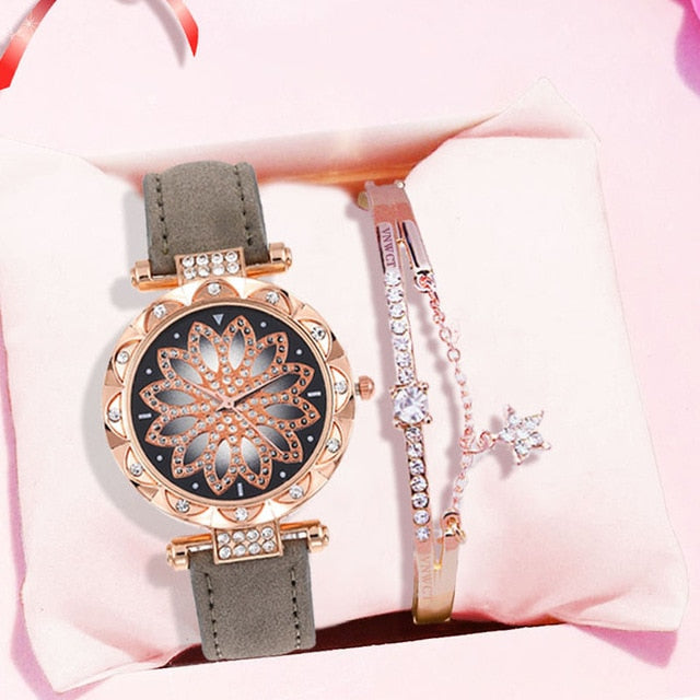 Luxury Women Watches Bracelet set Starry Sky Ladies Bracelet Watch Casual Leather Quartz Wristwatch Clock gift Relogio Feminino