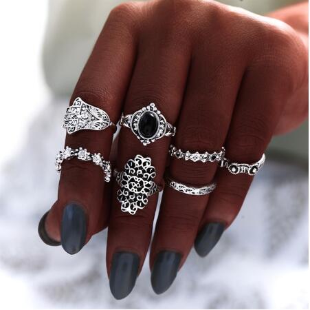 17KM Bohemian Gold Vintage Rings Star Moon Beads Crystal Ring Set Women Charm Joint Ring Party Wedding Fashion Jewelry Gifts