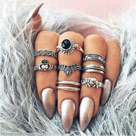 17KM Bohemian Gold Vintage Rings Star Moon Beads Crystal Ring Set Women Charm Joint Ring Party Wedding Fashion Jewelry Gifts