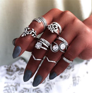 17KM Bohemian Gold Vintage Rings Star Moon Beads Crystal Ring Set Women Charm Joint Ring Party Wedding Fashion Jewelry Gifts