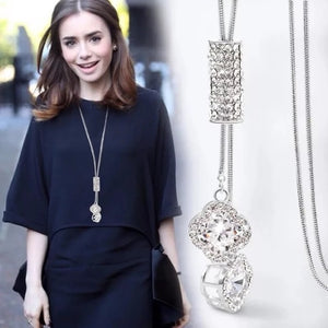 BYSPT Zircon Black Rose Flower Long Necklace Sweater Chain Fashion Metal Chain Crystal Flower Pendant Necklaces Adjusted