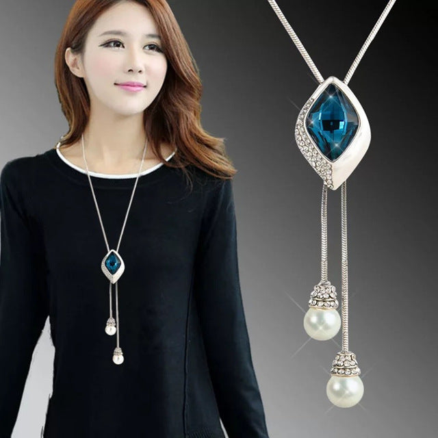 BYSPT Zircon Black Rose Flower Long Necklace Sweater Chain Fashion Metal Chain Crystal Flower Pendant Necklaces Adjusted