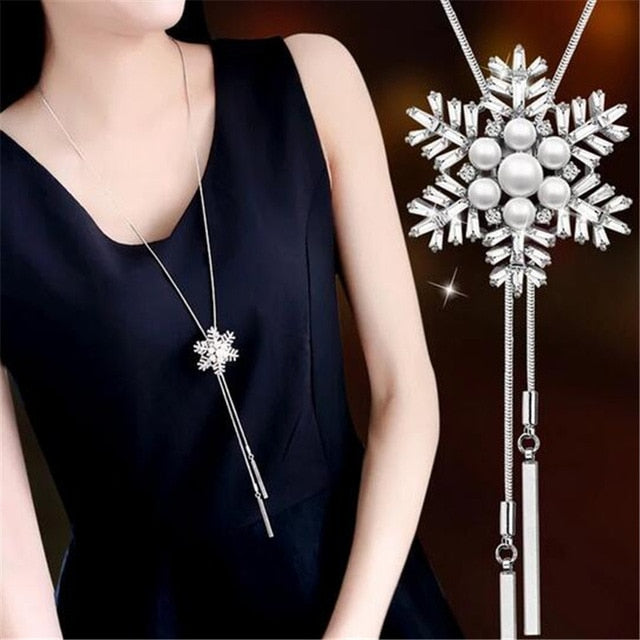 BYSPT Zircon Black Rose Flower Long Necklace Sweater Chain Fashion Metal Chain Crystal Flower Pendant Necklaces Adjusted