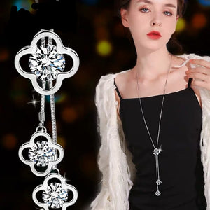 BYSPT Zircon Black Rose Flower Long Necklace Sweater Chain Fashion Metal Chain Crystal Flower Pendant Necklaces Adjusted