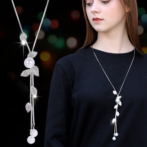 BYSPT Zircon Black Rose Flower Long Necklace Sweater Chain Fashion Metal Chain Crystal Flower Pendant Necklaces Adjusted