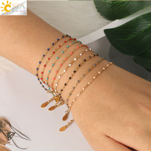 CSJA Stainless Steel Chain Bracelets Bangles for Woman  Gold Color Link Miyuki Femme Beads Bracelet  2019 Jewelry Pulseira S570