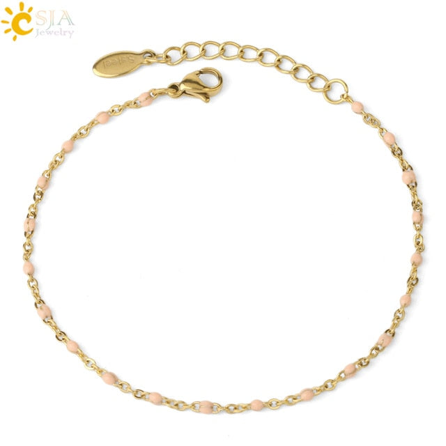 CSJA Stainless Steel Chain Bracelets Bangles for Woman  Gold Color Link Miyuki Femme Beads Bracelet  2019 Jewelry Pulseira S570