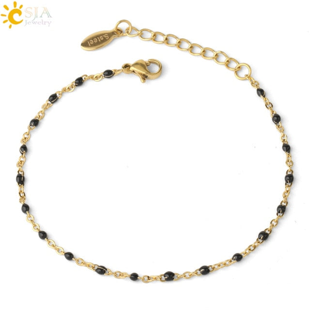 CSJA Stainless Steel Chain Bracelets Bangles for Woman  Gold Color Link Miyuki Femme Beads Bracelet  2019 Jewelry Pulseira S570