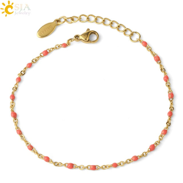 CSJA Stainless Steel Chain Bracelets Bangles for Woman  Gold Color Link Miyuki Femme Beads Bracelet  2019 Jewelry Pulseira S570