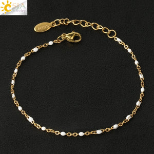 CSJA Stainless Steel Chain Bracelets Bangles for Woman  Gold Color Link Miyuki Femme Beads Bracelet  2019 Jewelry Pulseira S570