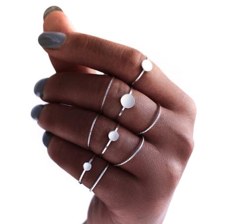 New Boho Acrylic Silver Rings Set For Women Round Female Knuckle Finger Rings 2019 Personality Girl Statement Fashion Jewelry