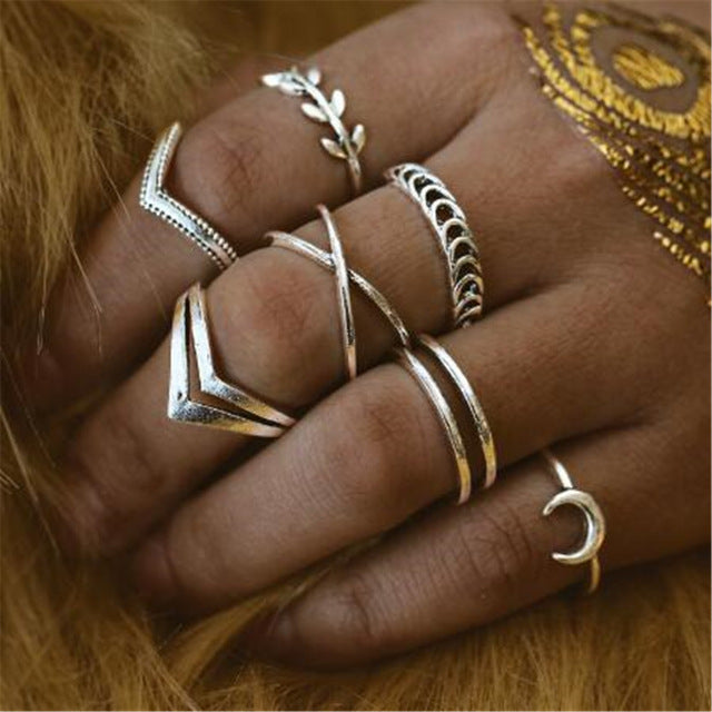 New Boho Acrylic Silver Rings Set For Women Round Female Knuckle Finger Rings 2019 Personality Girl Statement Fashion Jewelry