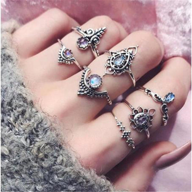 New Boho Acrylic Silver Rings Set For Women Round Female Knuckle Finger Rings 2019 Personality Girl Statement Fashion Jewelry