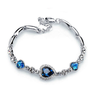 5 Colors Fashion Ocean Crystal Rhinestone Stainless Steel Clasp Heart Bracelet For Women Femme Girl Gift Bracelet & Bangle