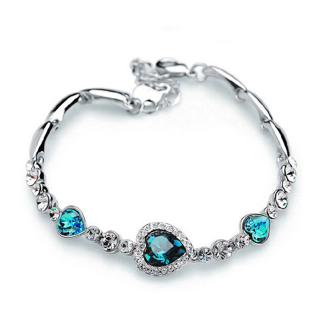 5 Colors Fashion Ocean Crystal Rhinestone Stainless Steel Clasp Heart Bracelet For Women Femme Girl Gift Bracelet & Bangle