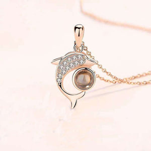 Love Heart Romantic Love Memory Wedding Necklace Rose Gold&Silver 100 languages I love you Projection Pendant Necklace