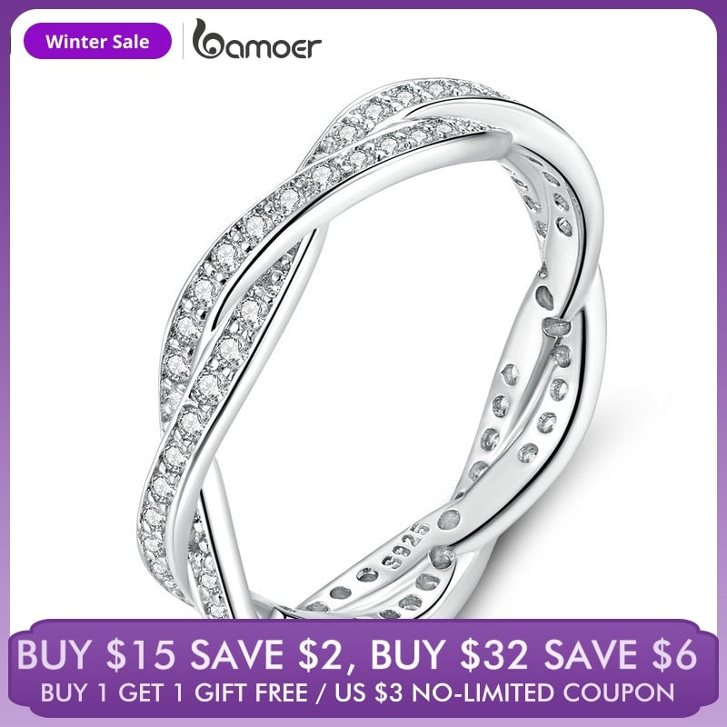 bamoer 8 STYLE BRAIDED PAVE LEAVES My Princess Queen Crown SILVER RING Twist Of Fate Stackable Ring ANNIVERSARY SALE 2019