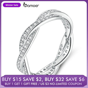 bamoer 8 STYLE BRAIDED PAVE LEAVES My Princess Queen Crown SILVER RING Twist Of Fate Stackable Ring ANNIVERSARY SALE 2019