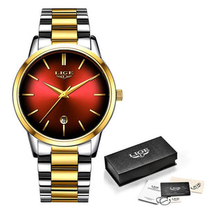 LIGE Women Dress Watches Luxury Lovers Couple Watches Men Date Waterproof Women Leather strap Quartz Wristwatch Montre Homme