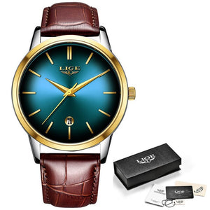 LIGE Women Dress Watches Luxury Lovers Couple Watches Men Date Waterproof Women Leather strap Quartz Wristwatch Montre Homme