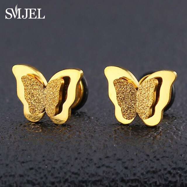 SMJEL Stainless Steel Butterfly Stud Earrings for Women Cute Animal Earrings Girls Kids Fashion Jewelry Gift boucle d'oreille