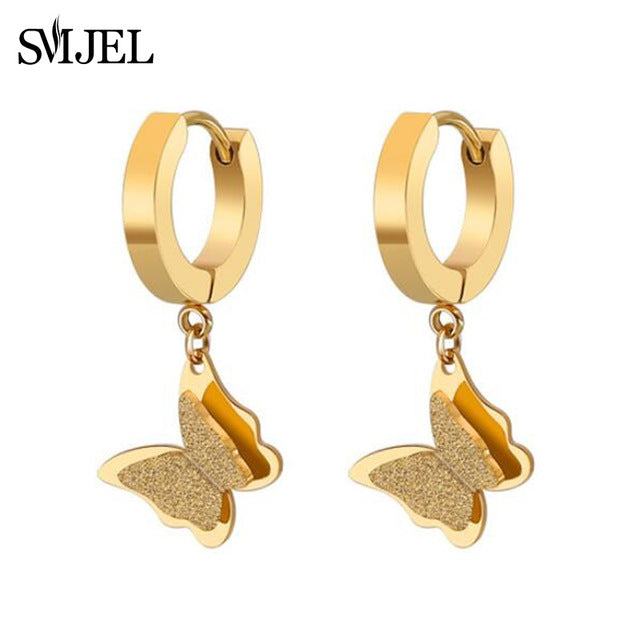 SMJEL Stainless Steel Butterfly Stud Earrings for Women Cute Animal Earrings Girls Kids Fashion Jewelry Gift boucle d'oreille