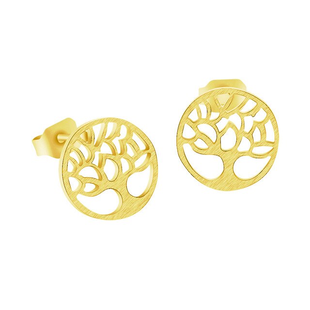 Tree Of Life Earrings For Women Fashion Brincos 2018 Stainless Steel Plant Stud Earrings Gold Silver Simple Boucle D'oreille