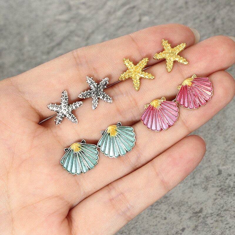 Vintage Geometric Stud Earrings For Women Girls 2019 Fashion Crustal starfish Shell Small Earrings Boucle d'oreille Femme