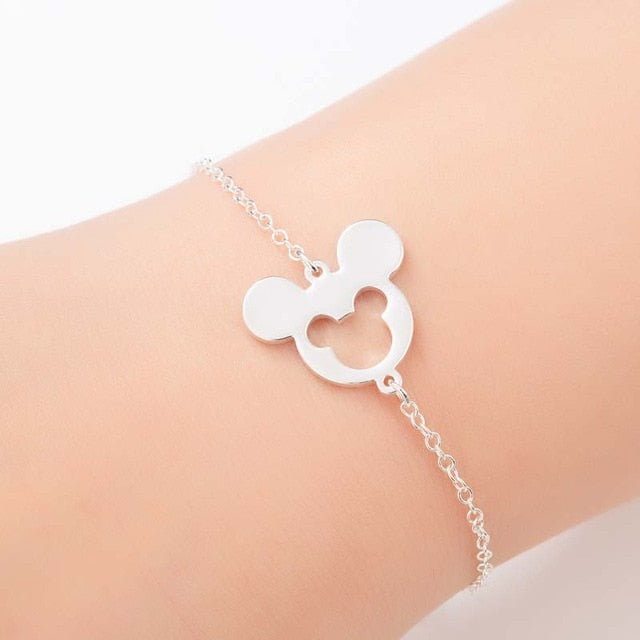 Jisensp Stainless Steel Animal Mickey Bracelets for Women Everyday Jewelry Silver Airplane Adjustable Charm Bracelet Femme Gift