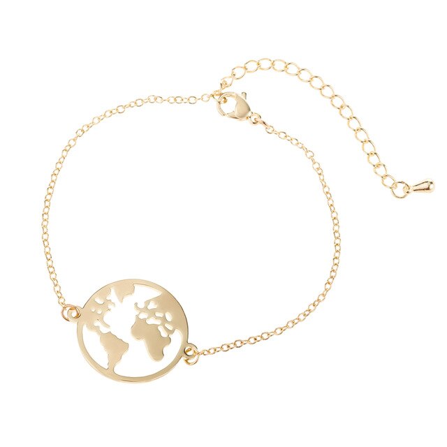 Oly2u Minimalist World Map Charm Bracelets for Women Travel Jewellery Adjustable Wave Bangle Mickey Bracelet bijoux femme