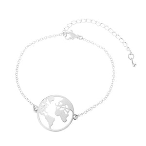 Oly2u Minimalist World Map Charm Bracelets for Women Travel Jewellery Adjustable Wave Bangle Mickey Bracelet bijoux femme