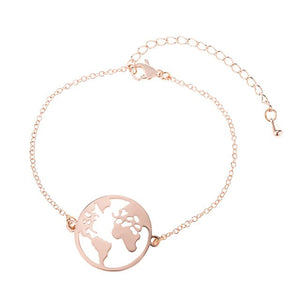 Oly2u Minimalist World Map Charm Bracelets for Women Travel Jewellery Adjustable Wave Bangle Mickey Bracelet bijoux femme