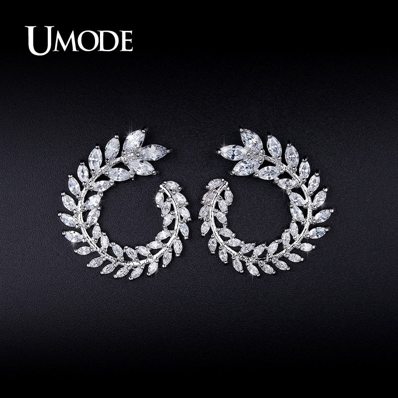 UMODE Brilliant Elegand Circle Olive Branch Big Stud Earrings for Women Earring Fashion Jewelry Ohrringe Boucle D'oreille UE0211