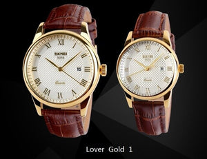 SKMEI Women Dress Watches Luxury Lovers Couple Watches Men Date Waterproof Women Leather strap Quartz Wristwatch Montre Homme