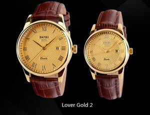 SKMEI Women Dress Watches Luxury Lovers Couple Watches Men Date Waterproof Women Leather strap Quartz Wristwatch Montre Homme