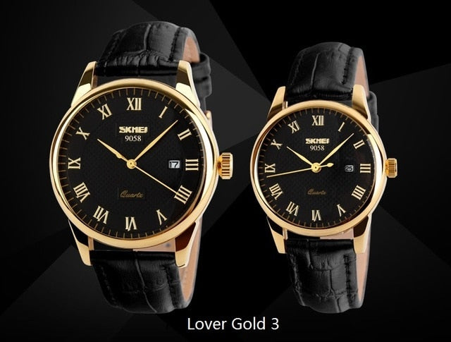 SKMEI Women Dress Watches Luxury Lovers Couple Watches Men Date Waterproof Women Leather strap Quartz Wristwatch Montre Homme