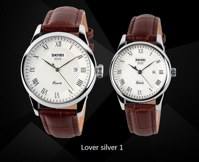 SKMEI Women Dress Watches Luxury Lovers Couple Watches Men Date Waterproof Women Leather strap Quartz Wristwatch Montre Homme