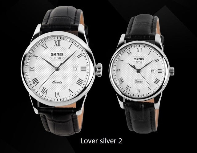 SKMEI Women Dress Watches Luxury Lovers Couple Watches Men Date Waterproof Women Leather strap Quartz Wristwatch Montre Homme