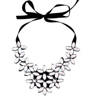 Crystal Necklace Women Crystal Flower Pendant Necklace Ribbon Choker Bib Collar Necklace