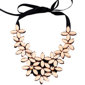 Crystal Necklace Women Crystal Flower Pendant Necklace Ribbon Choker Bib Collar Necklace