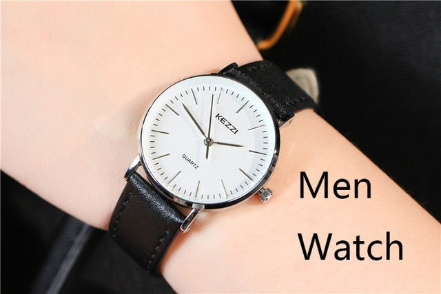 Kezzi Fashion Ultra Thin Quartz Wristwatches Woman Waterproof Leather Couple Watches Casual Lady Watch Relojes Montre Femme